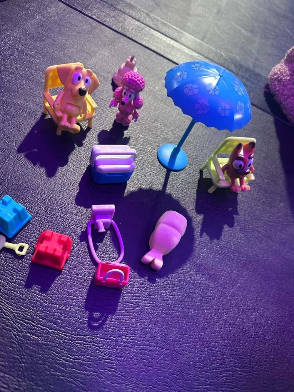 Bluey Beach Day Playset Accessories Lot with Figures, Chairs, and Umbrella